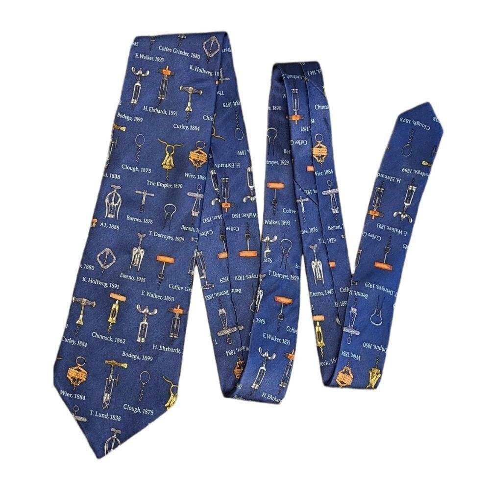 Vintage MUSEUM ARTIFACTS silk tie navy corkscrew collection